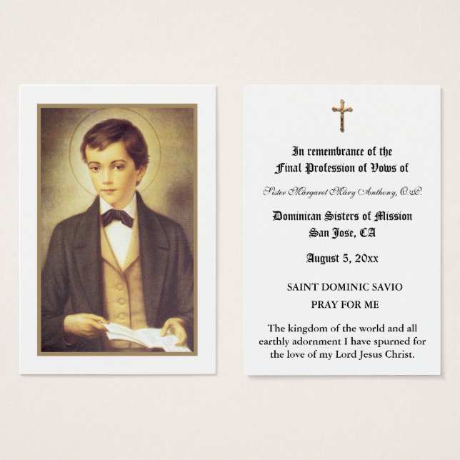 CATHOLIC NUN PROFESSION OF VOWS HOLY CARD (Front & Back)