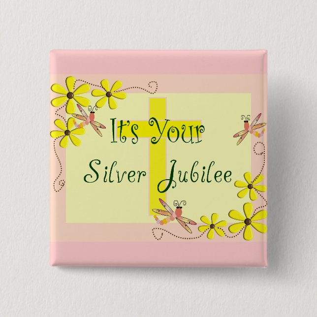 Catholic Nun Silver Jubilee Cards, Mugs, Tote Bags 2 Inch Square Button (Front)