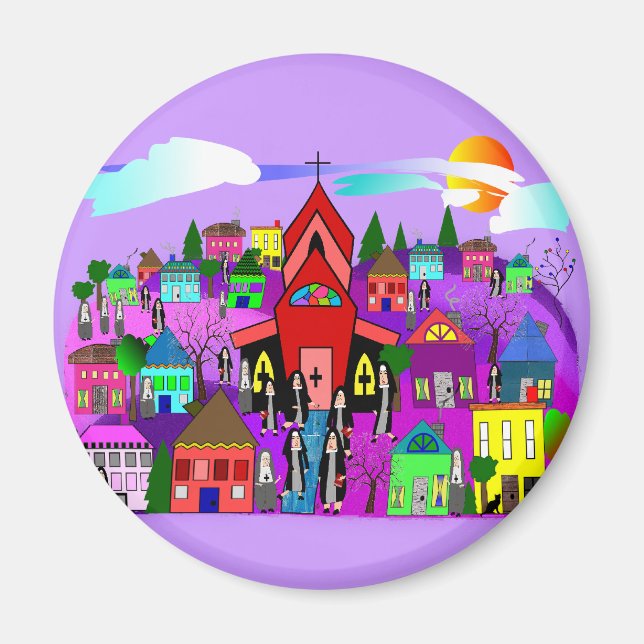 Catholic Nuns Art "Heading to Church" Magnet (Front)