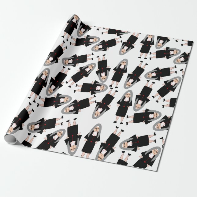 Catholic Nuns In Black Habits Gift Wrap (Unrolled)
