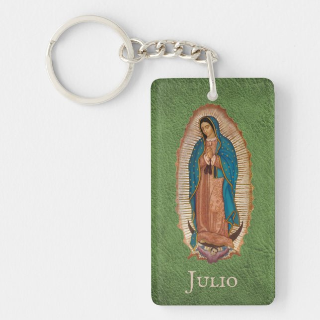 Catholic Our Lady of Guadalupe Mexico Green & Gold Keychain (Front)