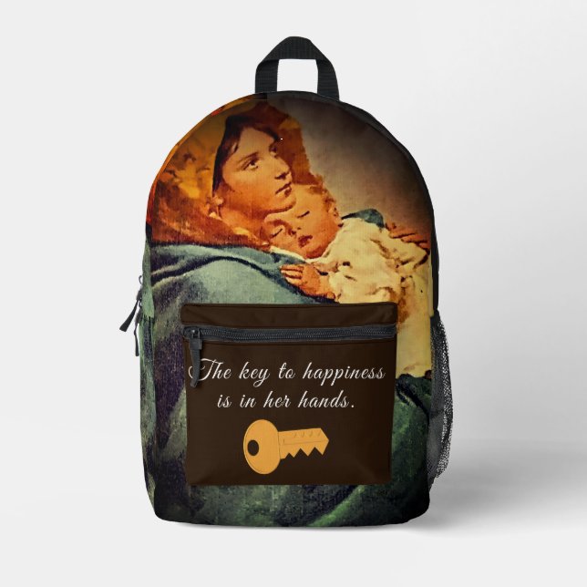 Catholic Our Lady of the Streets Themed Printed Backpack (Front)