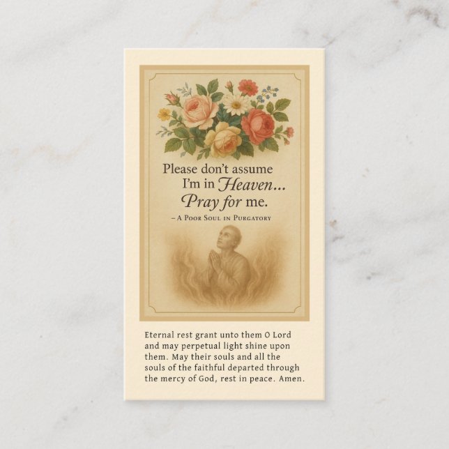 Catholic prayer for Souls in Purgatory Funeral   Place Card (Front)