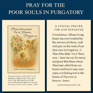 Catholic prayer for Souls in Purgatory Funeral   Place Card