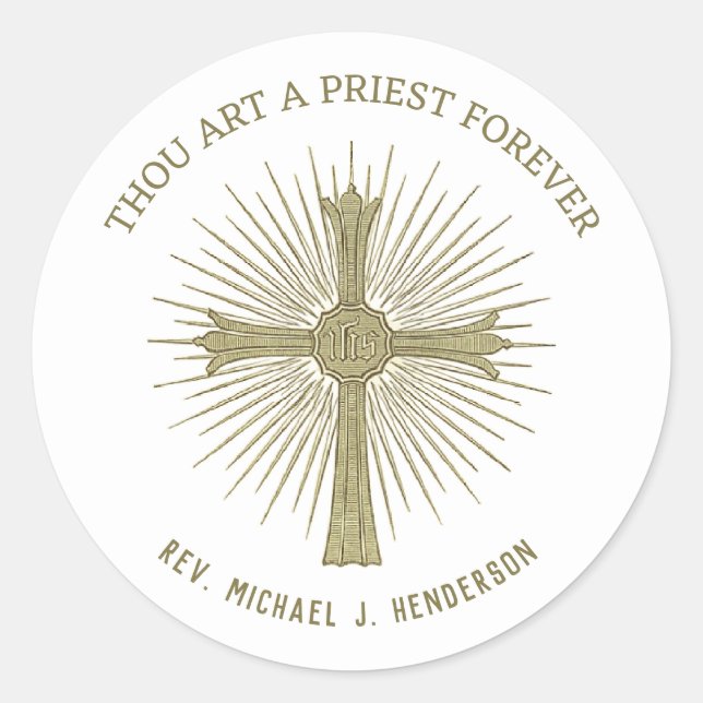 Catholic Priest Anniversary Ordination Cross Classic Round Sticker (Front)