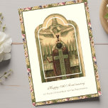 Catholic Priest Anniversary Ordination Deacon  Card<br><div class="desc">Celebrate the Anniversary of Priesthood with this beautiful traditional Catholic vintage image of the Priest offering the Holy Sacrifice of the Mass at the altar. Inside is a beautiful floral wreath with a gold crucifix. A scripture verse is inside as well as a greeting. All text and fonts may be...</div>