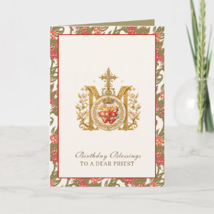 Catholic Priest Birthday Blessings Floral Gold  Card