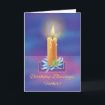 Catholic Priest Birthday Blessings with Shining Card<br><div class="desc">A lighted candle shines strongly,  just as the life of a priest. Beautiful illuminated bokeh background in blues and purples sets off the candle. Wish happy birthday to a Catholic priest.</div>
