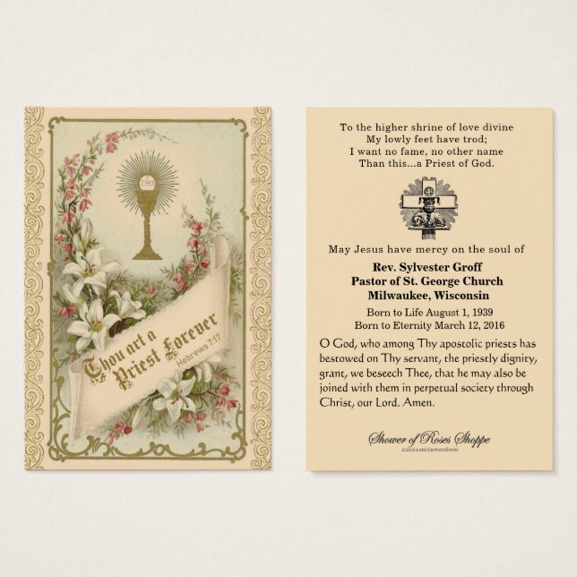 Catholic Priest Bishop Funeral Memorial Holy Card (Front & Back)