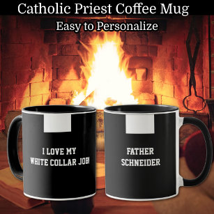 Catholic Priest Black Clergy Collar Religious Mug