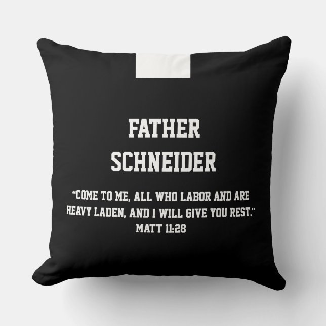 Catholic Priest Black Clergy Collar Scripture Throw Pillow (Front)