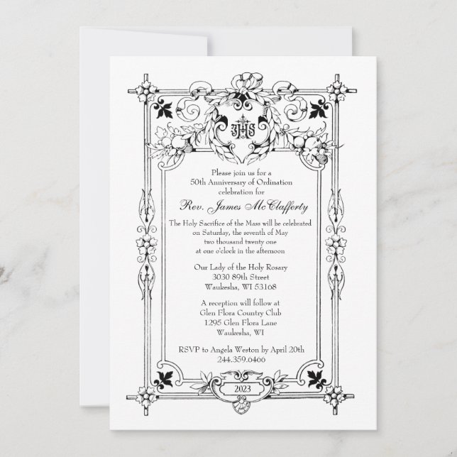 Catholic Priest Deacon Ordination Anniversary  Invitation (Front)