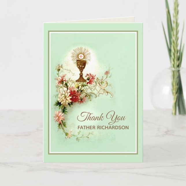 Catholic Priest First Holy Communion Thank You Holiday Card (Front)