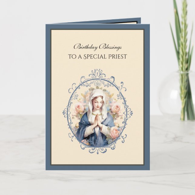 Catholic Priest Floral Virgin Mary Religious Card (Front)