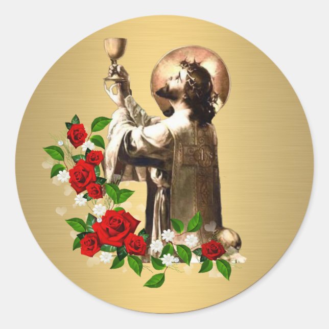Catholic Priest Jesus Roses Clergy Holy Mass Classic Round Sticker (Front)