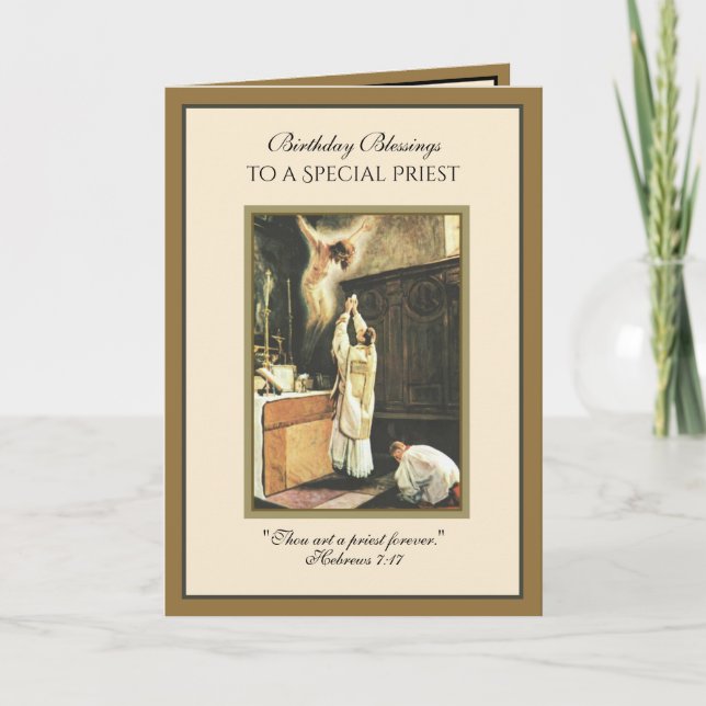 Catholic Priest Offering Mass Birthday Prayer Card (Front)