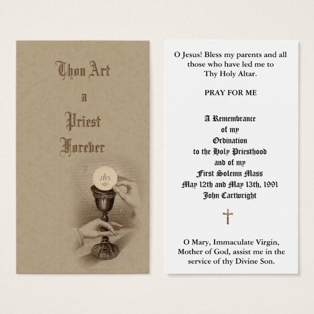CATHOLIC PRIEST ORDINATION ANNIVERSARY HOLY CARDS (Front & Back)