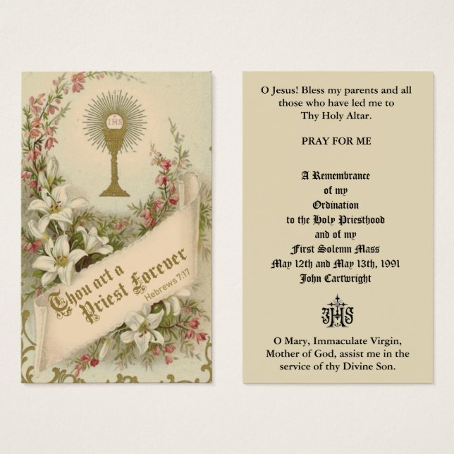 CATHOLIC PRIEST ORDINATION  ANNIVERSARY HOLY CARDS (Front & Back)