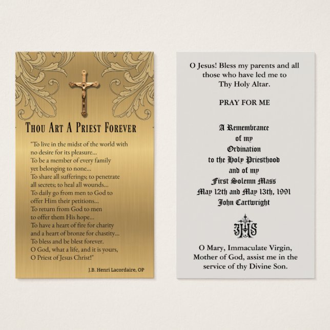 CATHOLIC PRIEST ORDINATION  ANNIVERSARY HOLY CARDS (Front & Back)