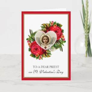 Catholic Priest Valentines Day Scripture Roses  Holiday Card