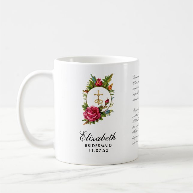 Catholic Red Roses Crucifix Prayer Bridesmaid  Coffee Mug (Left)