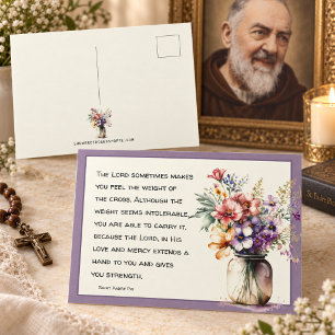  Catholic Religious St. Padre Pio Quote Floral Postcard