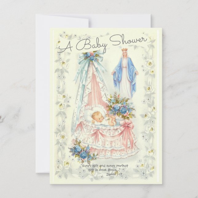 Catholic Religious Vintage Baby Boy Shower Invitation (Front)