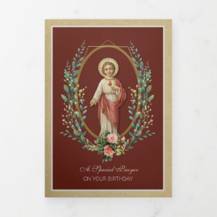 Catholic Religious Vintage Birthday Jesus Prayer Tri-Fold Holiday Card