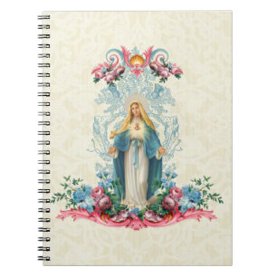 Catholic Religious Virgin Mary Vintage Floral Notebook