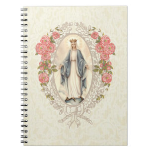 Catholic Religious Virgin Mary Vintage Floral Notebook