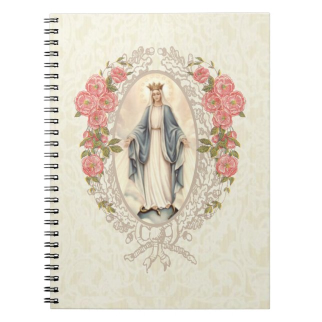 Catholic Religious Virgin Mary Vintage Floral Notebook (Front)