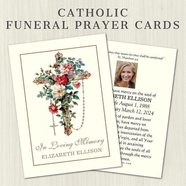 Catholic Rosary Cross Floral Funeral Prayer Cards (Creator Uploaded)