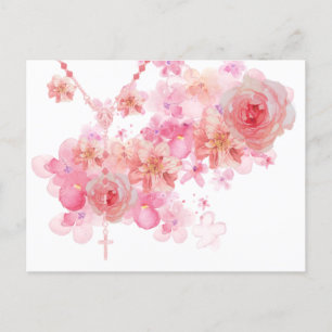 Catholic Rosary Pink Roses Religious Floral  Postcard