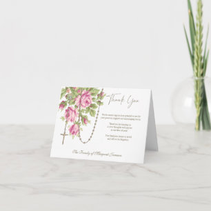Catholic Roses Rosary Funeral Condolence Sympathy Thank You Card