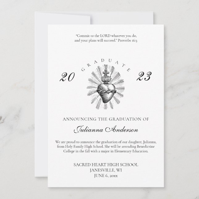 Catholic Sacred Heart Graduation Announcement (Front)