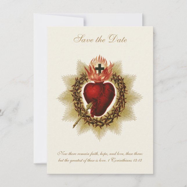 Catholic Sacred Heart of Jesus Wedding Save The Date (Front)