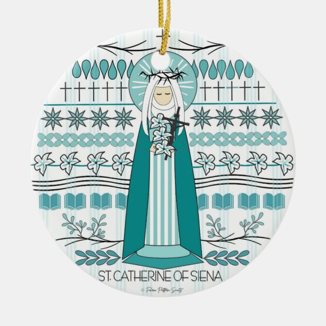 Catholic Saint Ornament: St. Catherine of Siena Ceramic Ornament (Front)