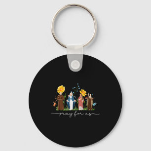 Catholic Saints Floral Women Religious Men Women K Keychain