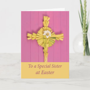 Catholic Sister Easter Palm Cross with Lily  Card