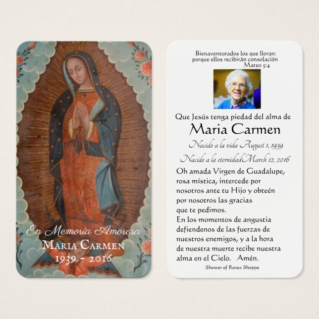 Catholic Spanish Mary Funeral Memorial Holy Card - (Front & Back)