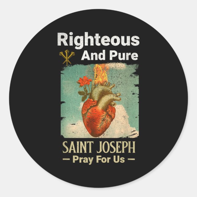 Catholic St. Joseph, Patron Saint Of Fathers, Pray Classic Round Sticker (Front)