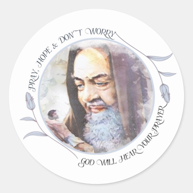 Catholic St. Padre Pio Capuchin Floral Classic Round Sticker (Front)