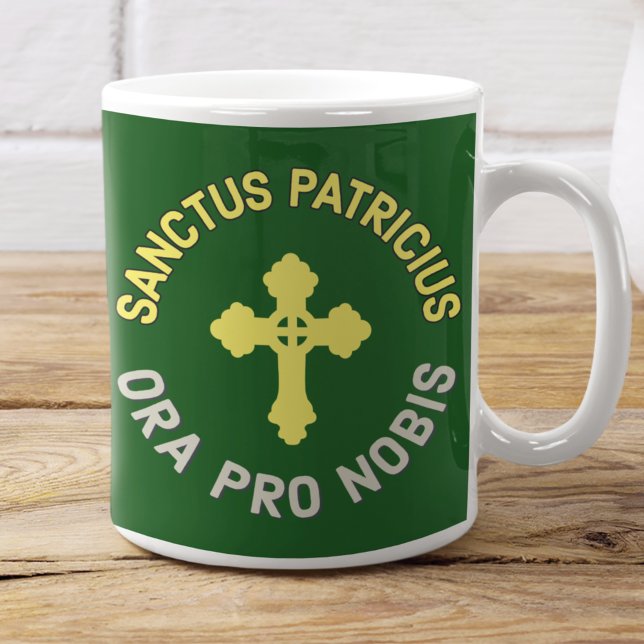 Catholic St. Patrick's Day Elegant Latin Mass Coffee Mug (This religious green and gold Catholic St. Patrick's Day mug is great for Irish coffee!)