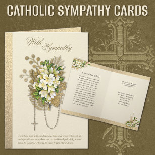 Catholic Sympathy Condolence Floral Rosary  Card