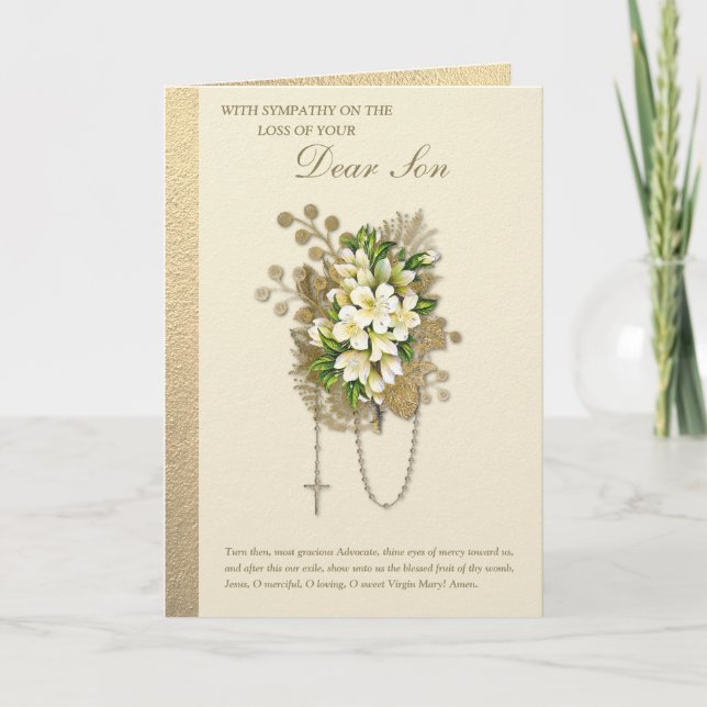 Catholic Sympathy Condolence Floral Rosary Son Card (Front)