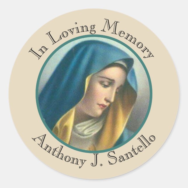 Catholic Sympathy Funeral Virgin Mary Memorial Classic Round Sticker (Front)
