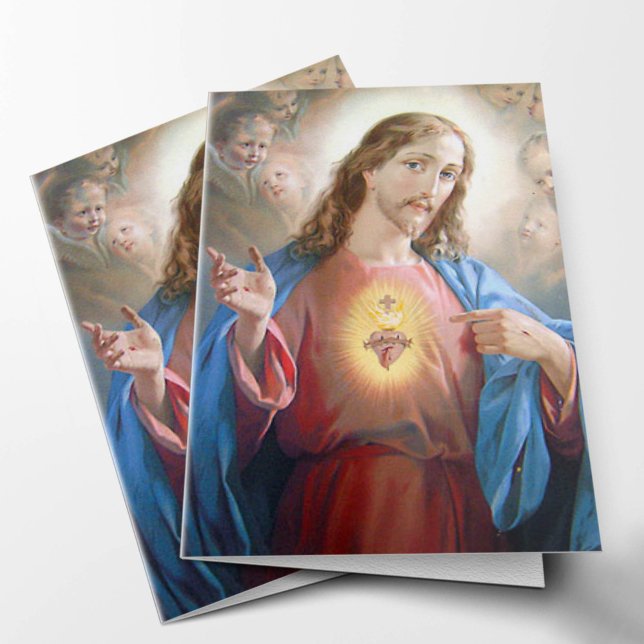 Catholic Sympathy Jesus Funeral Thank You Card (Sacred Heart Jesus Memorial Sympathy Funeral Thank You Cards)