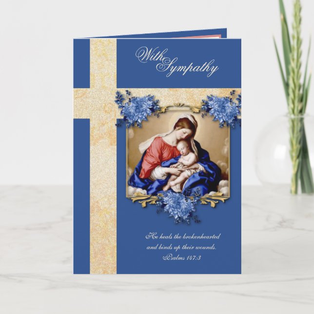 Catholic Sympathy Virgin Mary Jesus Floral Card (Front)