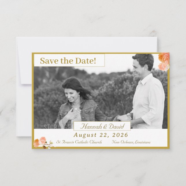 Catholic Terracotta Rose Flat Save The Date Card (Front)