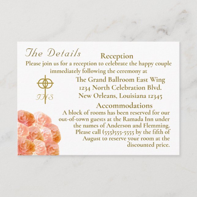 Catholic Terracotta Rose Wedding Enclosure Card (Front)